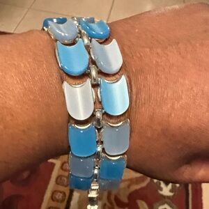 Blue Two-Row Thermoset Link Bracelet - Women Jewelry Vintage